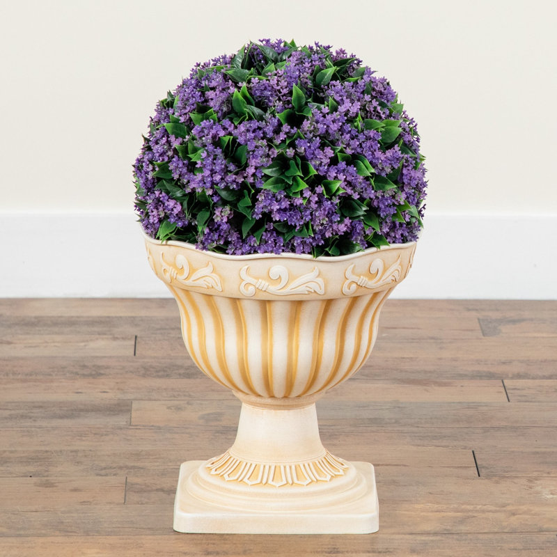 22 po Topiaire de boule artificielle résistante aux rayons UV dans un pot de fleurs décoratif (intérieur / extérieur)