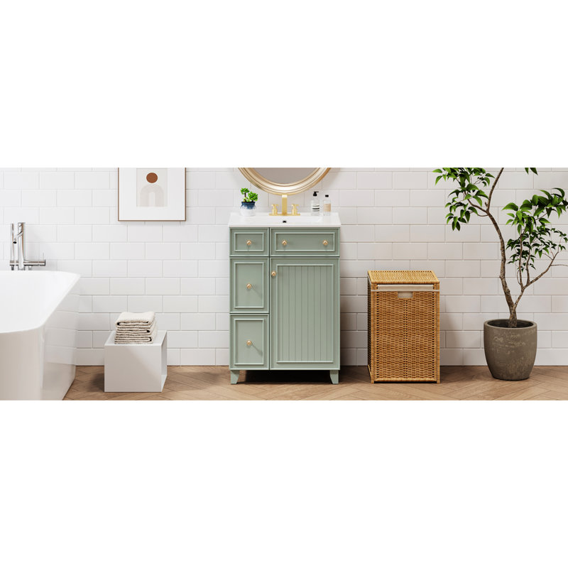 Armoire de salle de bain 24 po avec lavabo en céramique - Économie d'espace, évier de construction optimisé, pratique, Vert