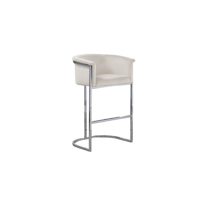 Maheer 24" Counter Stool (Single Chair), Beige/Silver, Chrome