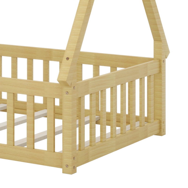 Lit simple en bois en forme de tente avec garde-corps, Naturel
