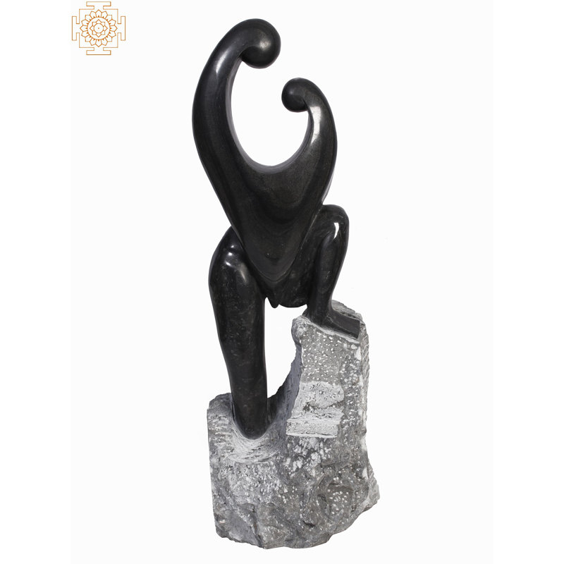 Sculpture moderne en pierre noire abstraite - «Summit intérieur», figurine de décor d'art contemporain