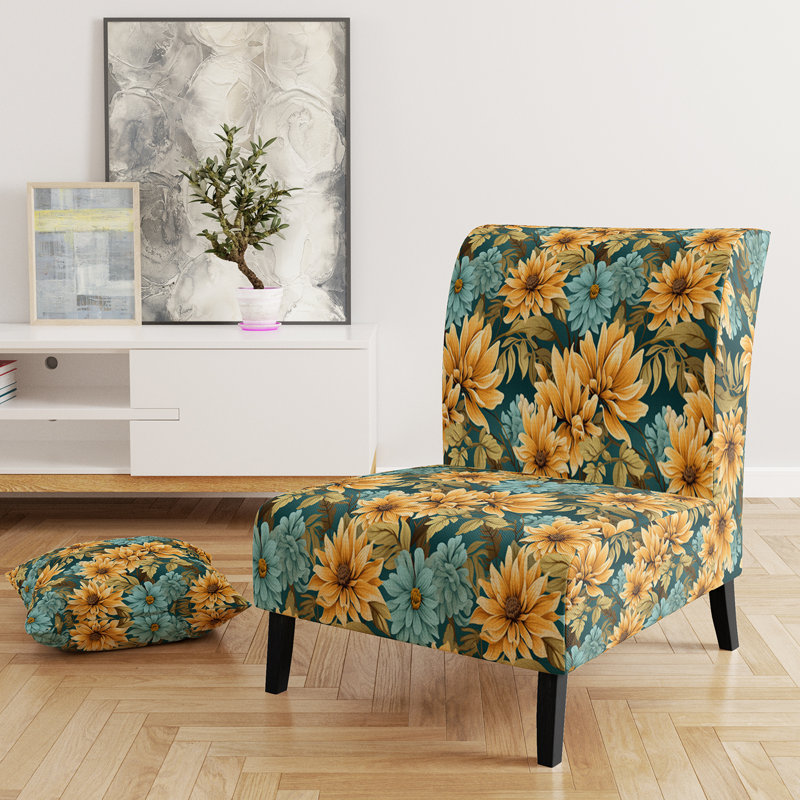 Fauteuil de chambre rembourré C, Tournesol, motif tropical I