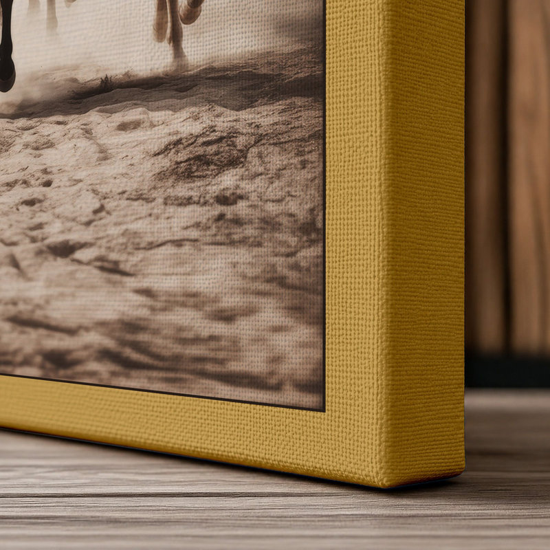 Horses in Mist Coastal - Wrapped Canvas, 24x16 - 61.0 x 40.6 cm, Ochre Border