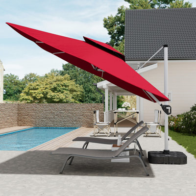 11ft Red Patio Umbrella Outdoor Square Double Top With 280 Grams Solution Dyed Fabric Pa Coating, 3 - Year Non Fading Guarantee, Upf50+ Sun Protection, Aluminum Column And 8 Steel Bones, 360° Foot