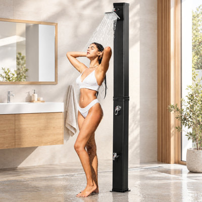 Douche d'extérieur à chauffage solaire 10,6 gallons avec pomme de douche rotative, réglage de la température et robinet à pied