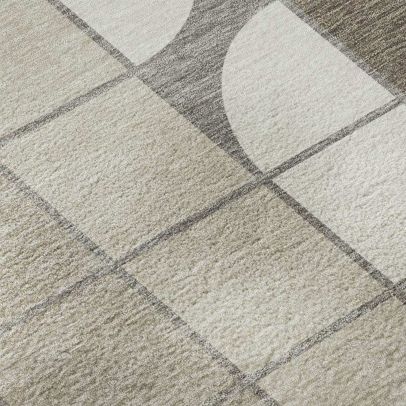 Premium Machine Washable Mayfield AMF2418 Geometric Rug, Taupe, 8' Round