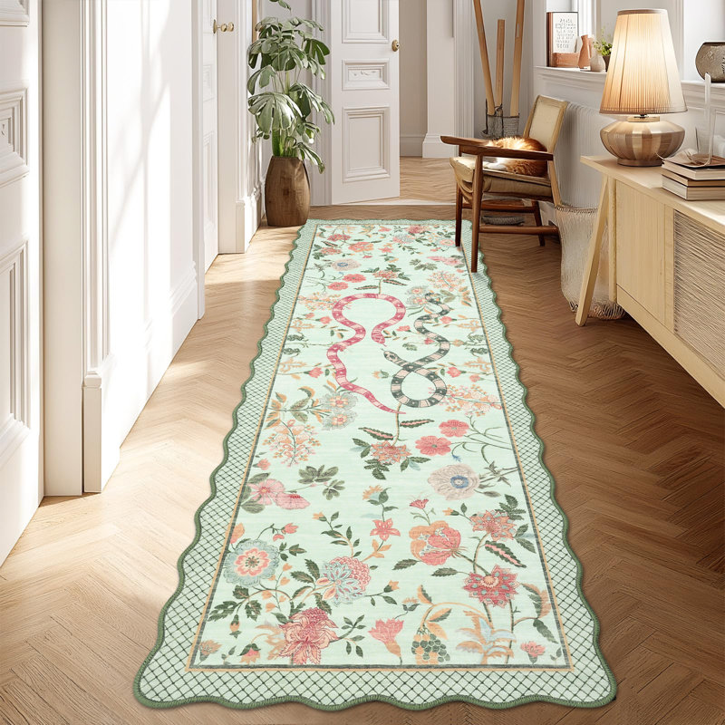 Tapis festonné moderne antidérapant Farmhouse Floral, Tapis de couloir 2 pi x 6 pi
