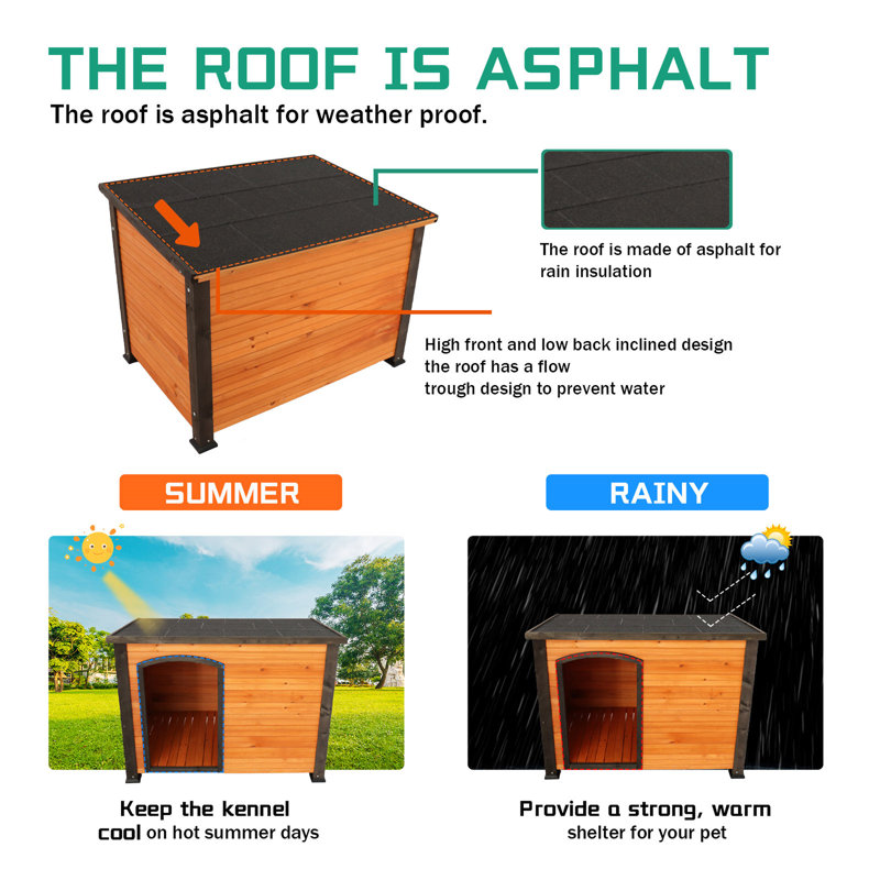 45" Golden Black Wooden Dog House with Elevated Feet