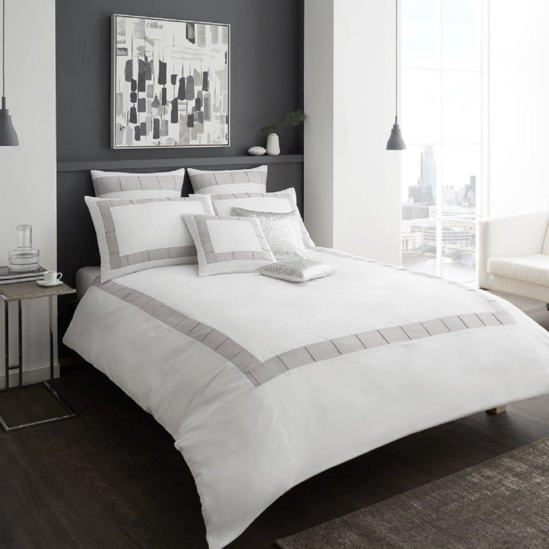 Hussing Cotton Blend Solid Colour Duvet Cover Set with Pillowcases, White, King - 2 Standard Pillowcases