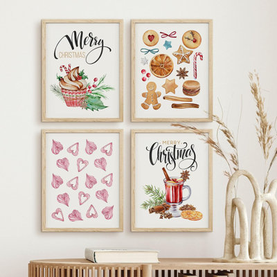 " Eggnog Gingerbread Seasonal Illustrations " 4 - Pieces