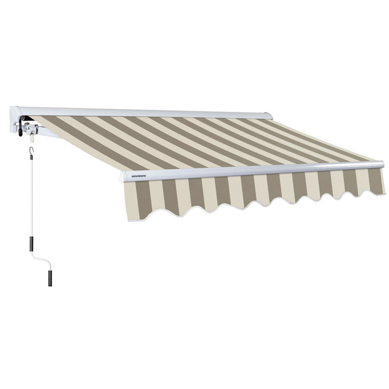 Advaning 10'x8' Manual Patio Retractable Awning, 10.5' H x 9.8' W x 8.2' D, Driftwood & Alabaster Stripes