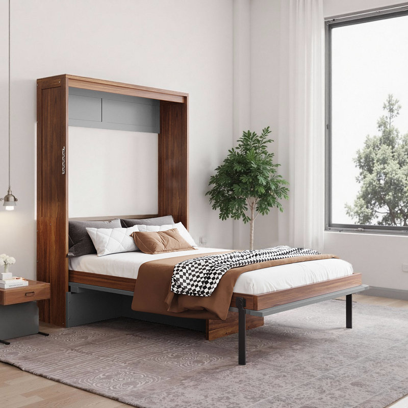 Lit escamotable double avec bureau pliable - Lit mural peu encombrant - Conception moderne à deux tons - Capacité de 500 lb