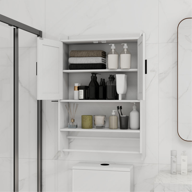 Bathroom Wall Cabinet with Doors,Adjustable Shelf,Towel Bar and Paper Holder, Over The Toilet Storage Cabinet, Medicine Cabinet for Bathroom-White
