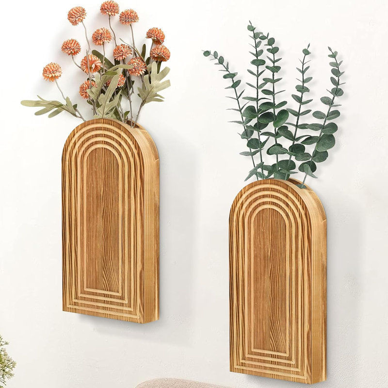 Edessa Wood Wall Vase, Rustic Brown
