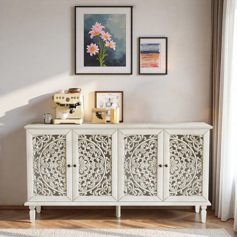 Buffet floral ajouré Floral, Blanc / gris antique