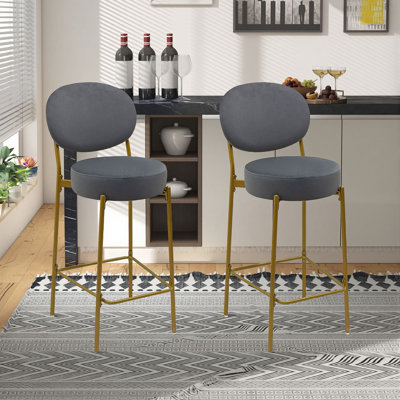 Upholstered Counter Stool Height Bar With Metal Frame(Set Of 2)