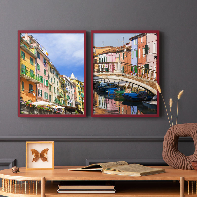 Cinque Terre - reproduction encadrée de qualité supérieure - prête à être accrochée - aucun clou requis - aucun clou requis