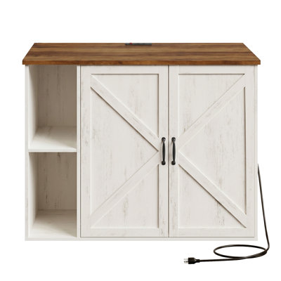 Cat Litter Box Enclosure with Power Outlet for Smart Litter Box, Barn Doors, 39.4 x 26.8 x 31.5 Inches, White