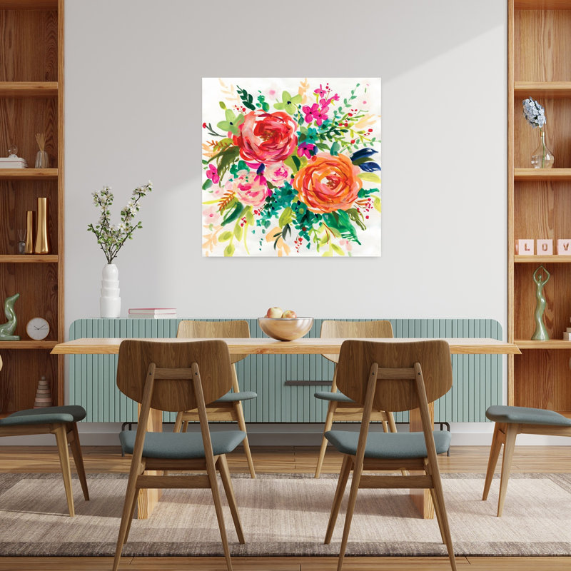 «Bright Bouquet I», art contemporain moderne coloré au printemps, H 36 po x l 36 po
