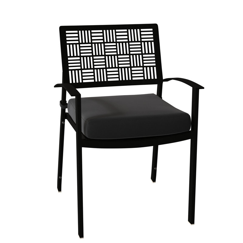 New Century Outdoor Dining Armchair, Textured Black, Spectrum Denim Sunbrella® Plainweave