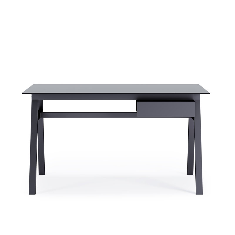 Birl Glass Top Metal Base Writing Desk, Black