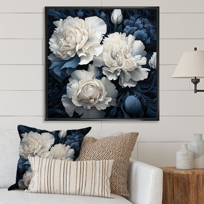 Oeillets blancs et bleus arrangement V - œillets, impressions sur toile
