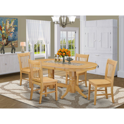 5 Piece Dinette Set for 4 Includes an Oval Dining Room Table with Butterfly Leaf and 4 Dining Chairs, Oak