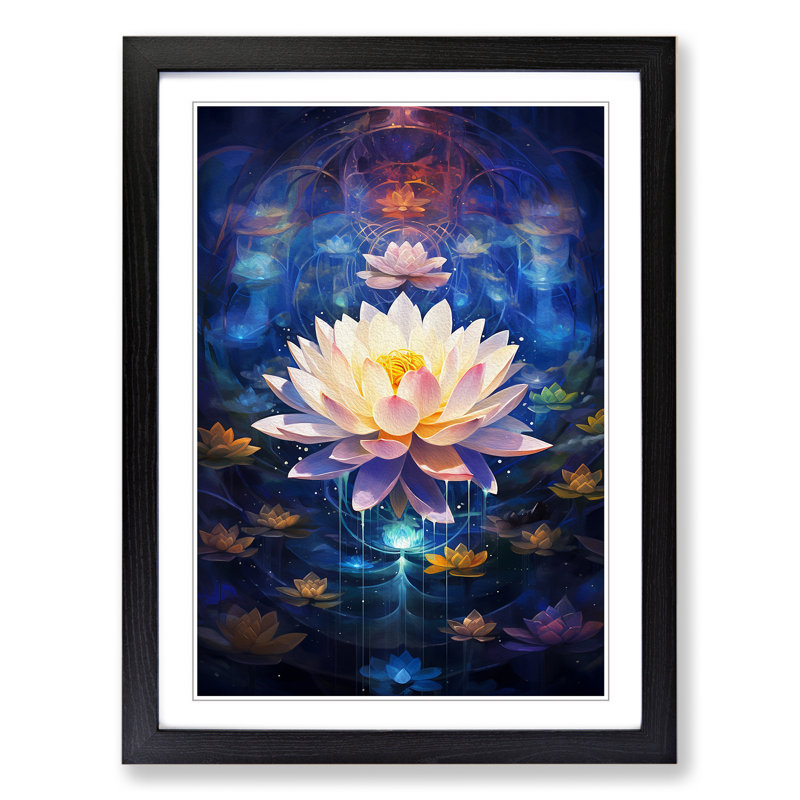 XYZ-FRM-V1223-4319 Lotus Flower Abstract No.3 - Single Picture Frame Print on Wood, Black, 46cm H x 34cm W x 2cm D