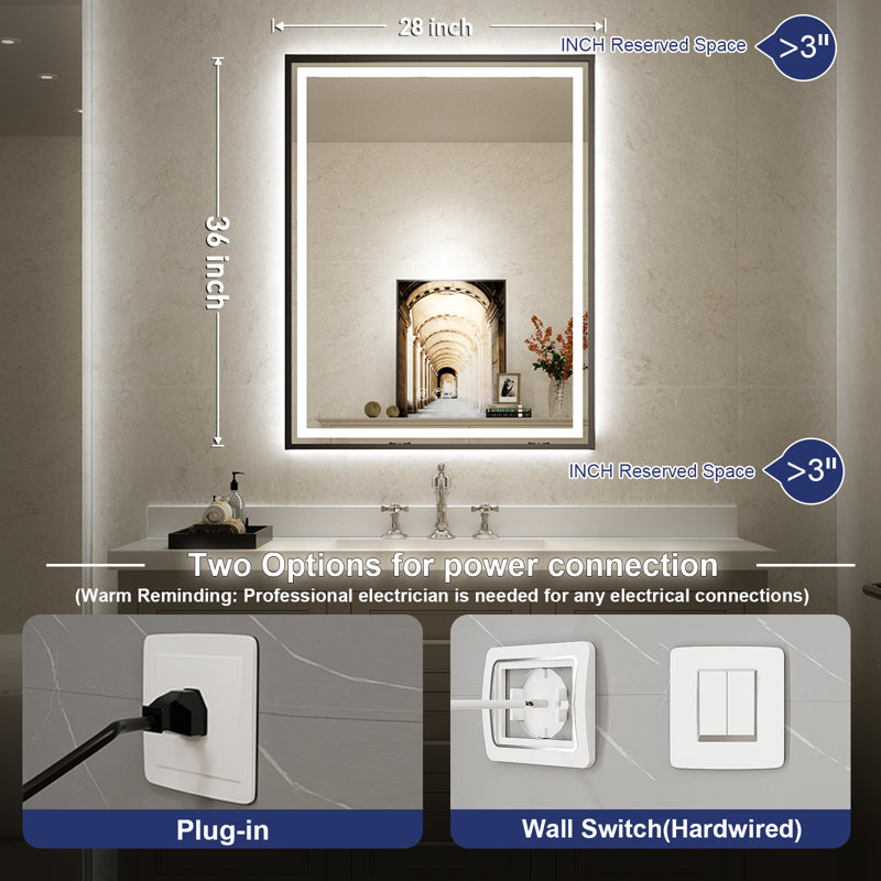 LED Bathroom Mirror With Lights, Frontlit & Backlit Lighted Bathroom Mirror with Anti Fog, Lighted Wall Mirrors,3 Colors Temperature,Dimmable