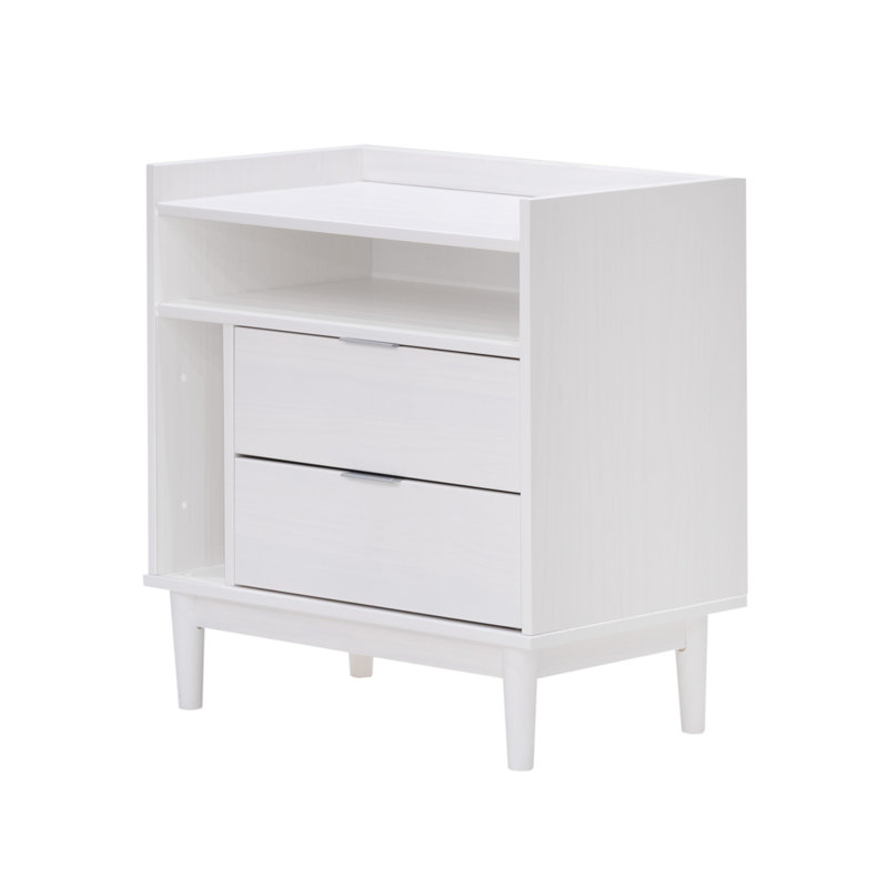 Gheorghe 2-Drawer Solid Wood Nightstand, White