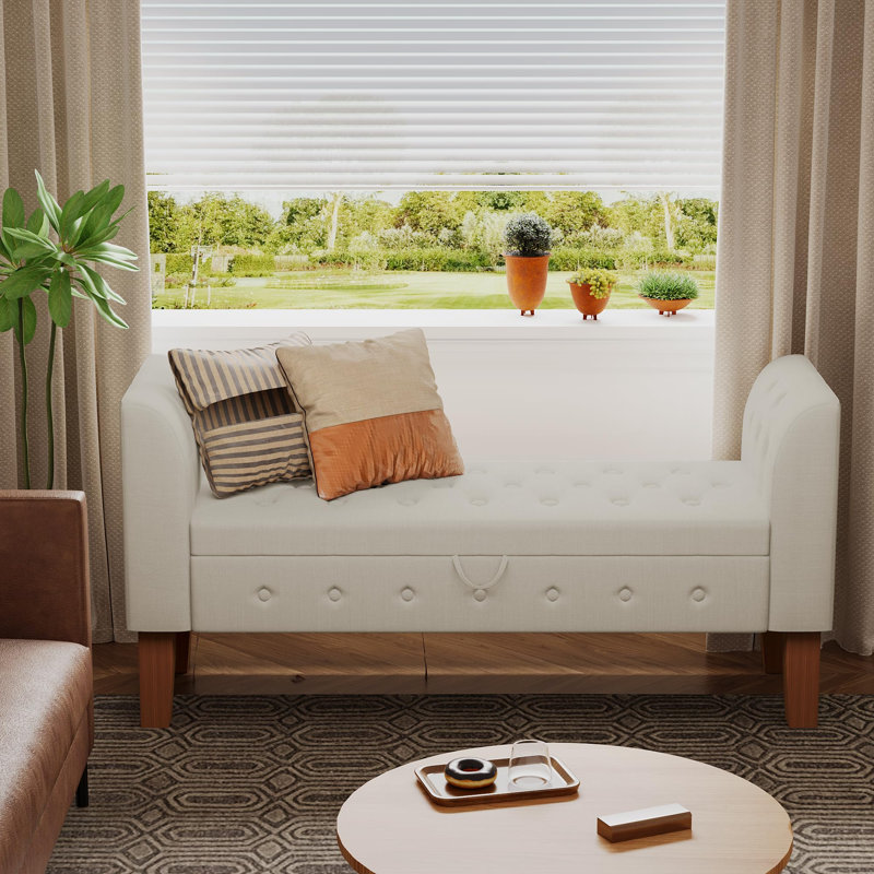 Banc de rangement rembourré avec accoudoirs, Beige