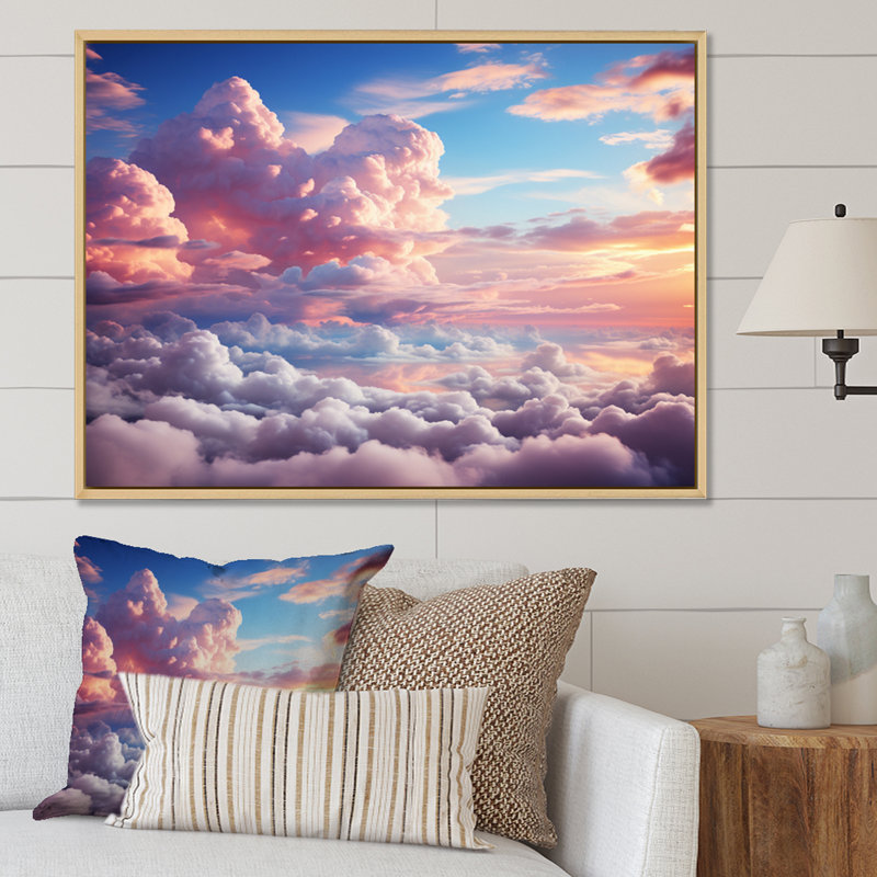 Paysage de rêve pastel pêche - imprimé, H 30 po x l 40 po x P 1,5 po, Cadre naturel flottant