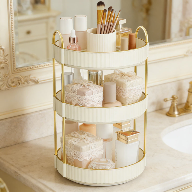 Organisateur de maquillage rotatif à 360 degrés pour meuble-lavabo - Rangement pour cosmétiques haute capacité, Clair