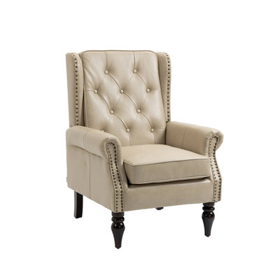 Fauteuil à structure en bois, fauteuil d'appoint moderne avec pieds en bois robustes pour la chambre à coucher du salon (PU)