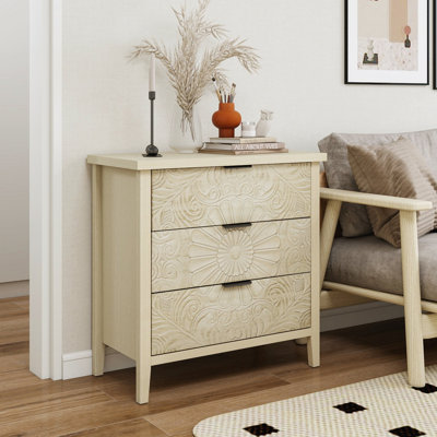 Armoire 3 tiroirs pour chambre à coucher, salon, bureau - Glissières lisses et motifs en relief