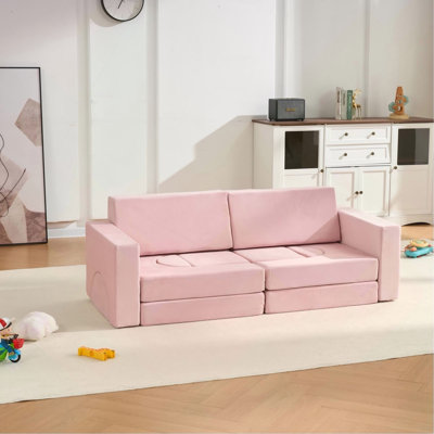 Ensemble de 14 canapés modulaires pour enfants, canapé modulaire pour enfant, ensemble de jeu polyvalent et modulaire pour la salle de jeux, mousse convertible et coussin de plancher pour les cadeaux des garçons et des filles (rose)