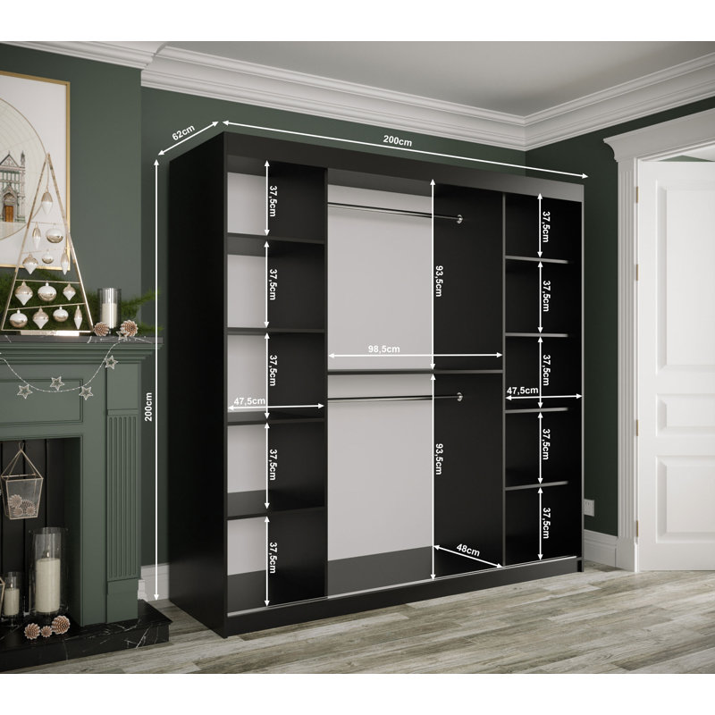 Maike 2 Door Manufactured Wood Wardrobe, White Matt/Marble Finish, 200cm H x 200cm W x 62cm D