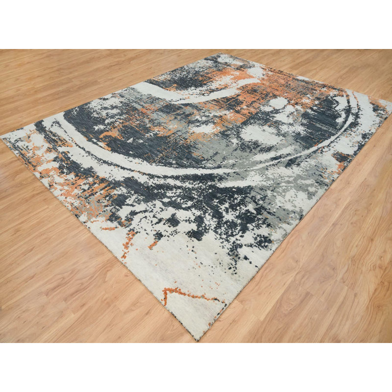 Tapis oriental rectangulaire noir en laine noué à la main 9 pi 3 po x 11 pi 9 po - MOA10265624