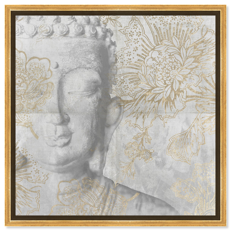 Calm Side, Asian Buddha Flowers Traditional - impression sur toile, H 13 po x l 13 po, Cadre en plastique doré