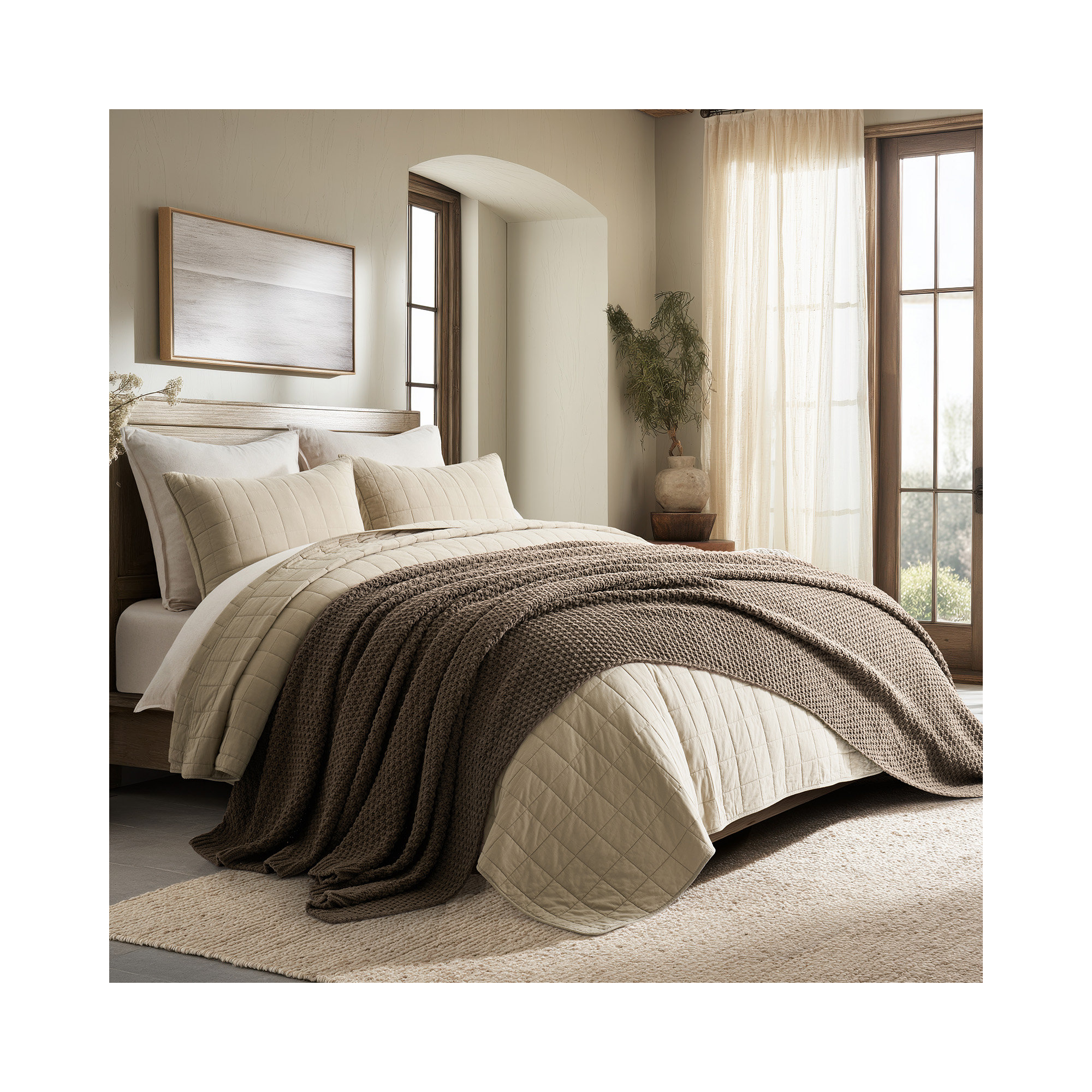 Chunky Chenille Knit Throw Blanket, Camel Brown, 108" L x 92" W