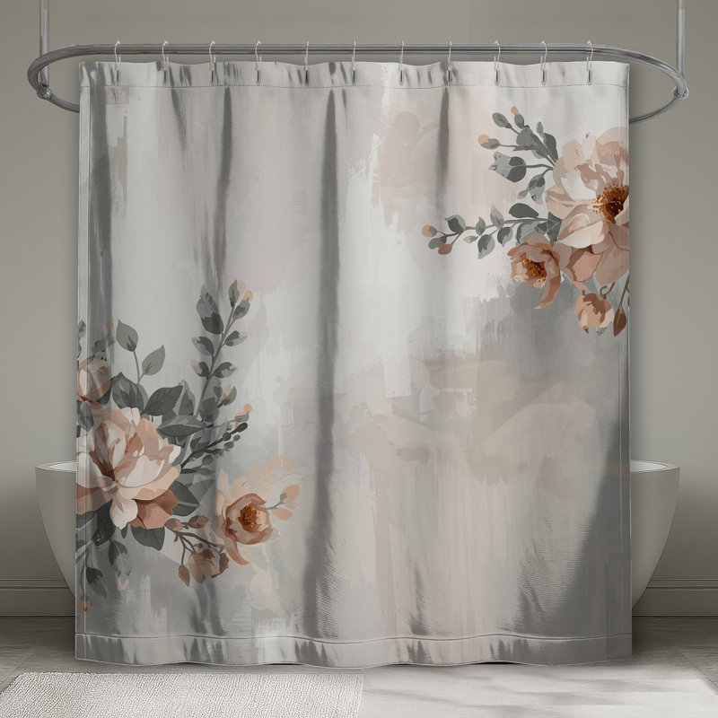 Rideau de douche beige à motif floral extra long, L 70 po x H 93 po