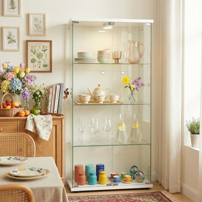 Vitrine en verre Dedorah, armoire de rangement avec porte et lumière DEL