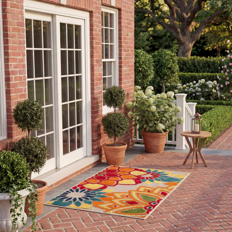 Tapis d'intérieur / extérieur à motif floral Stephine, Rectangulaire 2 pi x 3 pi