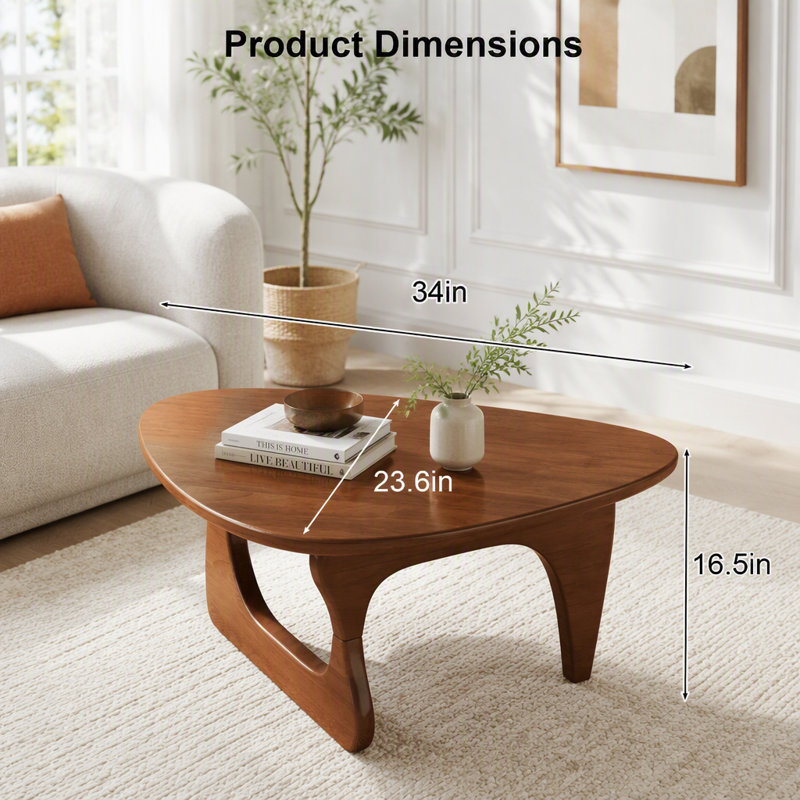 Table basse ovale à base triangulaire, 17 lb, Walnut