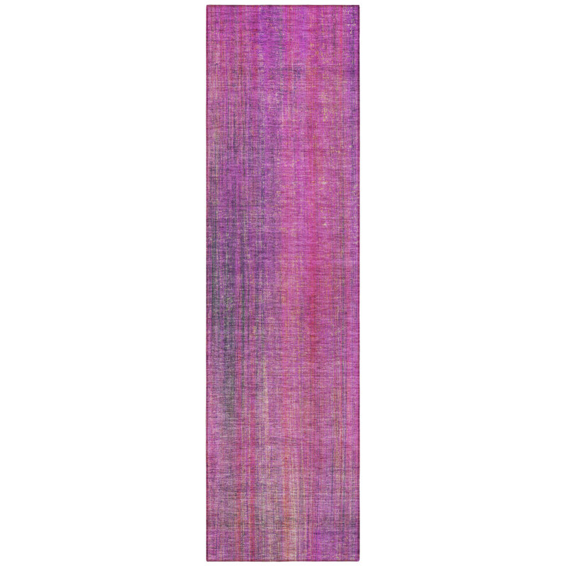 8' Runner Lilac Striped Washable Non Skid Indoor Outdoor Runner Rug