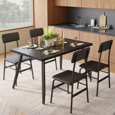 5 Piece Dining Table Set for 4, Modern Metal & Wood Kitchen Dinner Table with 4 Chairs, Space-Saving Dining Room Furniture Table & Chair Sets for Smal