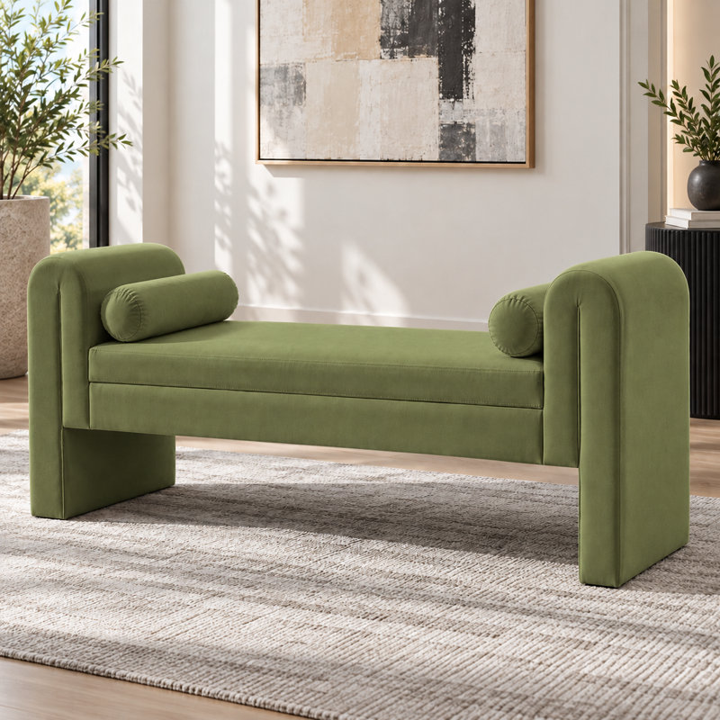 Bench for Bedroom End of Bed, 60.5- inch Upholstered Button Tufted Ottoman Bench with Rolled Arms, Button-Tufted Ottoman for Living Room, Entryway
