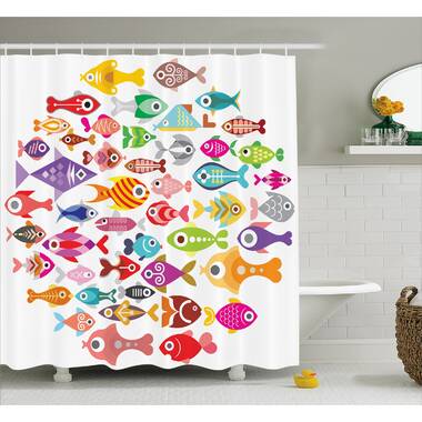 Wyman Rounded Different Fish Decor Single Shower Curtain Harriet Bee Size: 69 H x 75 W