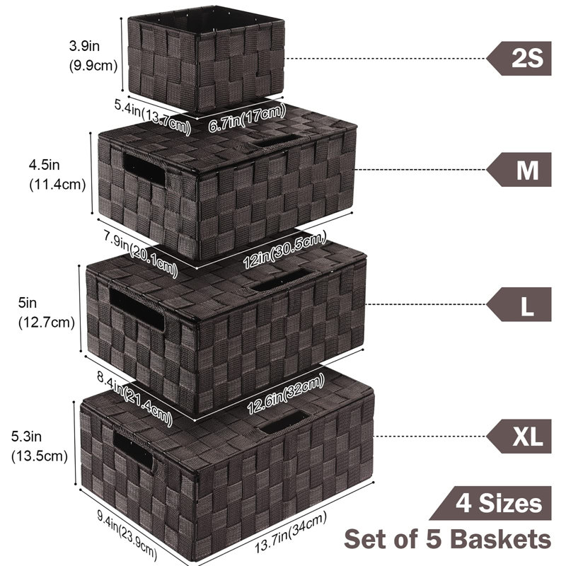 Set of 5 Decorative Woven Storage Baskets with Lids & Built-in Handles, Stackable Cube Organizer Bins for Shelves, Multipurpose Small Storage Baskets for Closet, Home & Gift Organization