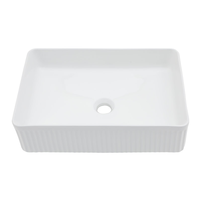 Sarlai 19" L x 13" W Bathroom Sink Ceramic Rectangular Vessel Sink with Decorative Slotted Lines